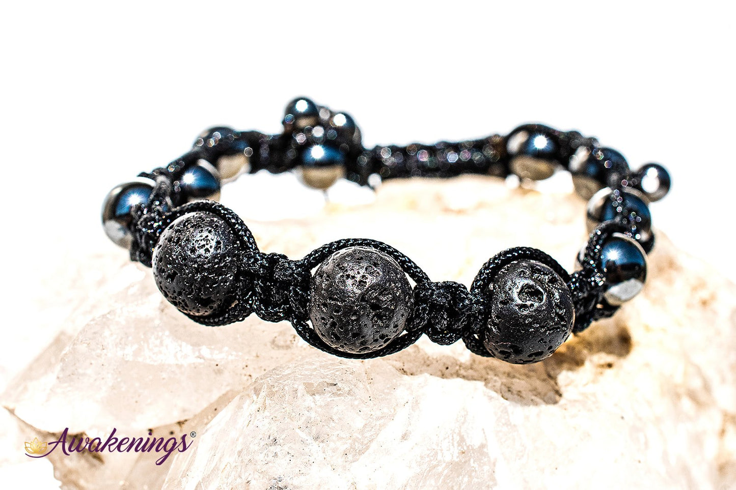 Lava Stone & Hematite Bracelet-Shamballa Paracord