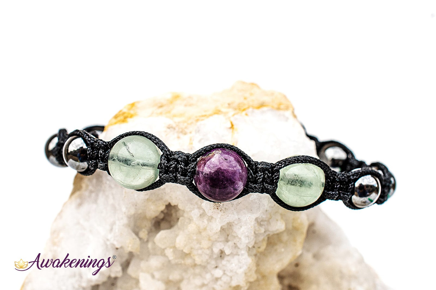 Rainbow Fluorite & Hematite Bracelet-Shamballa Paracord