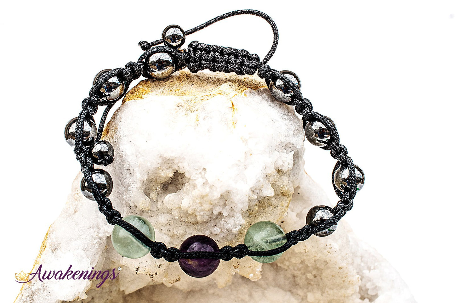 Rainbow Fluorite & Hematite Bracelet-Shamballa Paracord