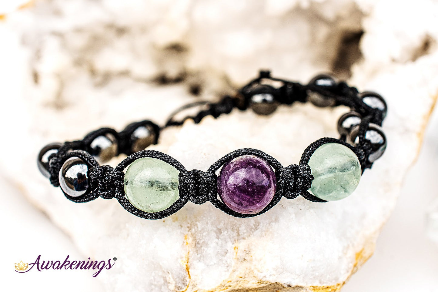Rainbow Fluorite & Hematite Bracelet-Shamballa Paracord