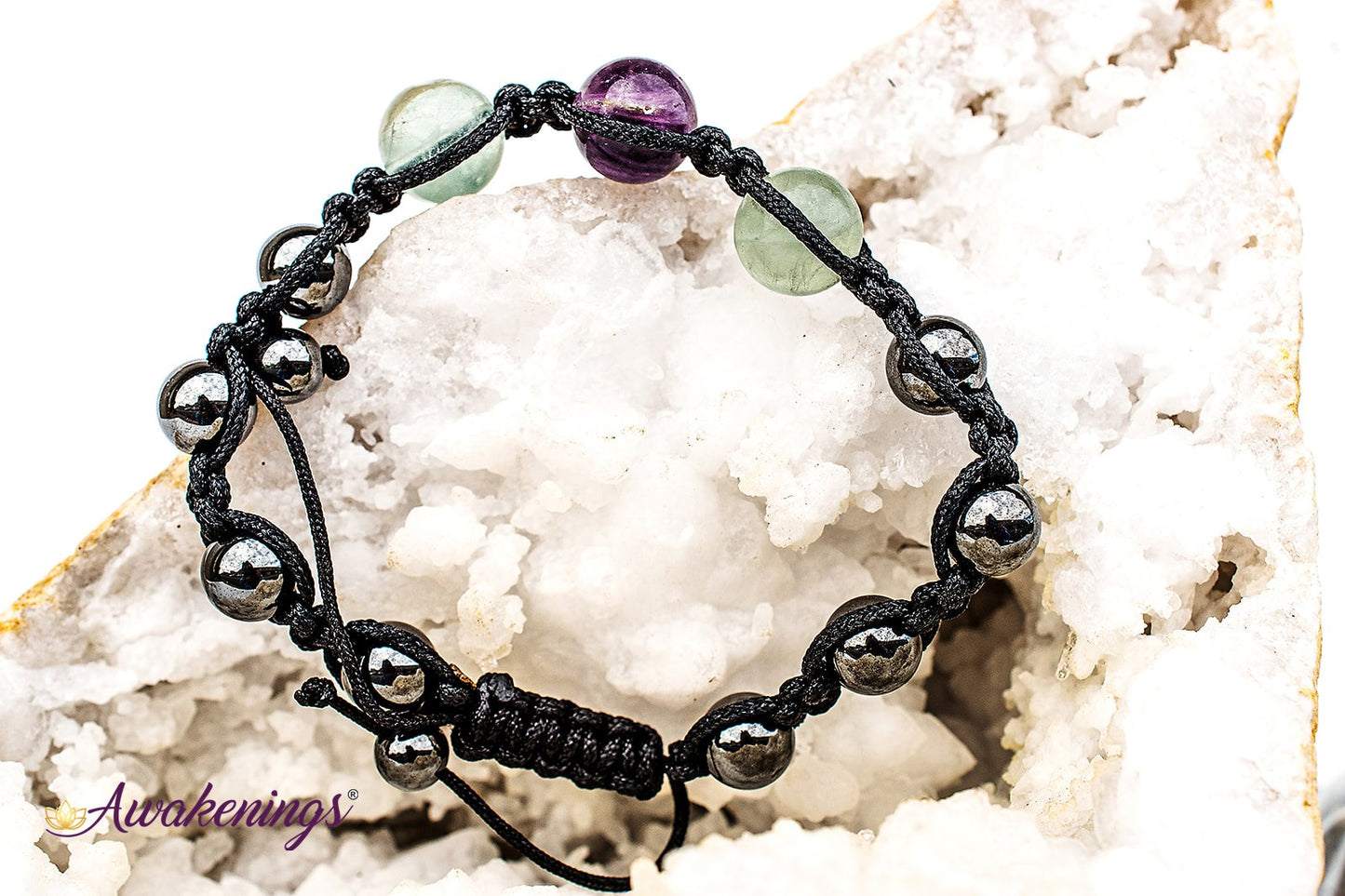 Rainbow Fluorite & Hematite Bracelet-Shamballa Paracord