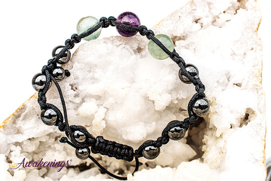 Rainbow Fluorite & Hematite Bracelet-Shamballa Paracord