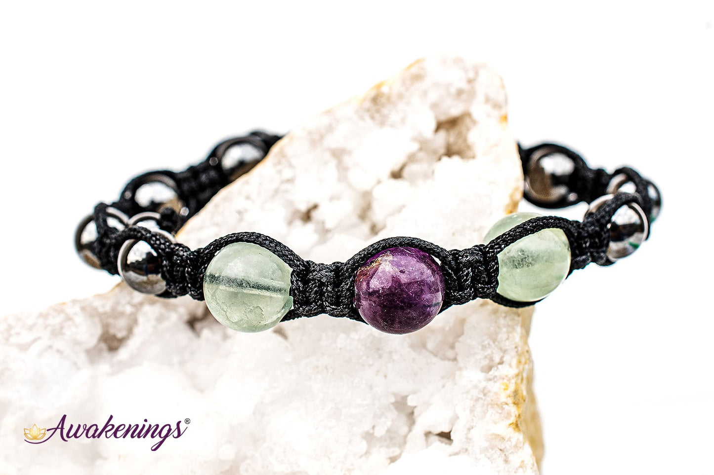 Rainbow Fluorite & Hematite Bracelet-Shamballa Paracord