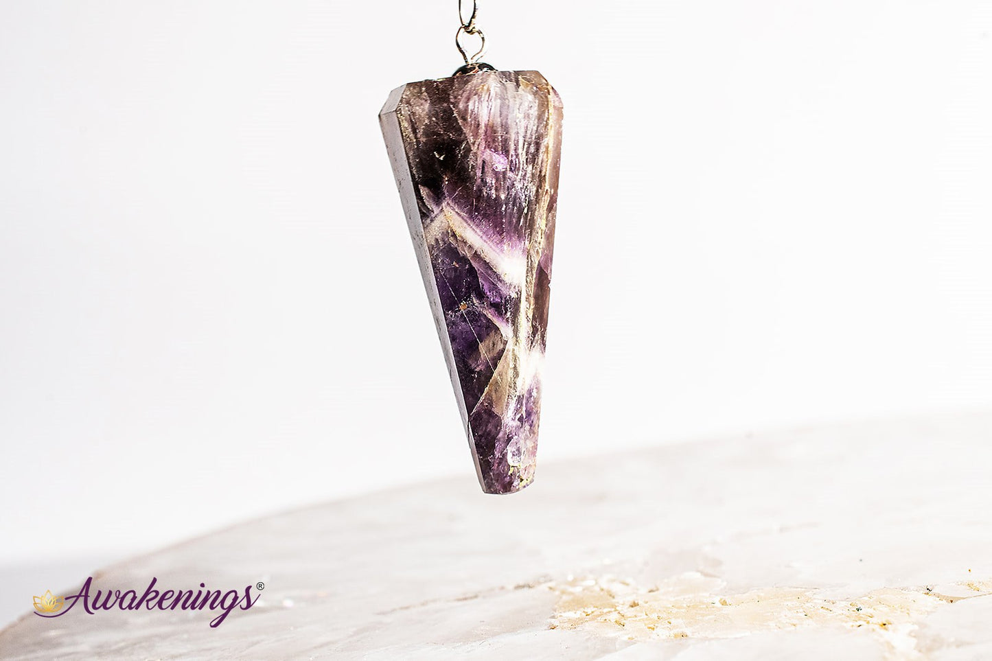 Amethyst Pendulum-Faceted Cone Point Silver Chain