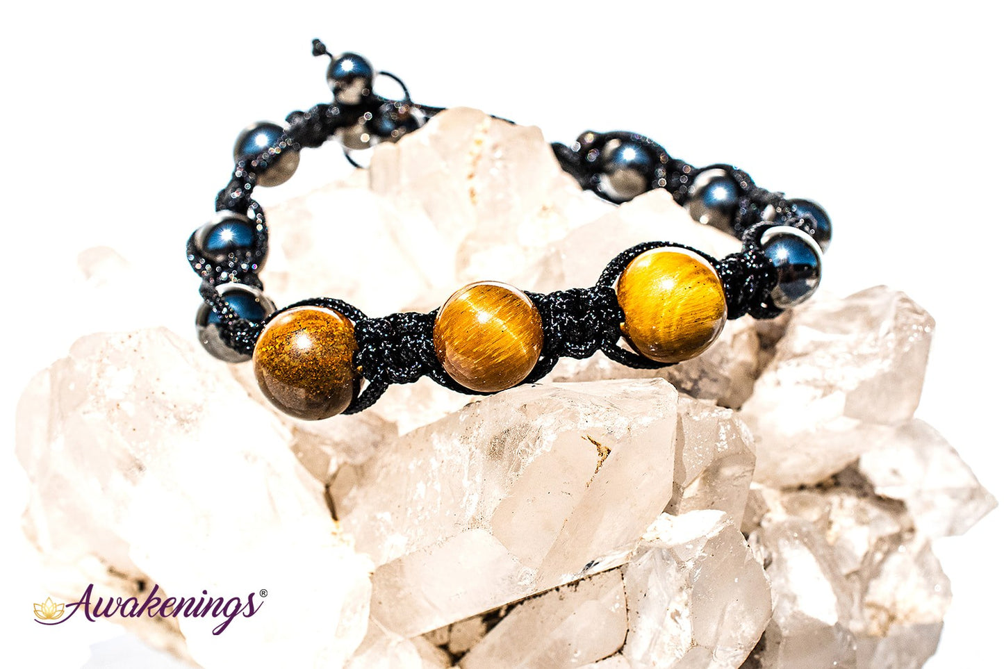 Gold Tigers Eye  & Hematite Bracelet-Shamballa Paracord