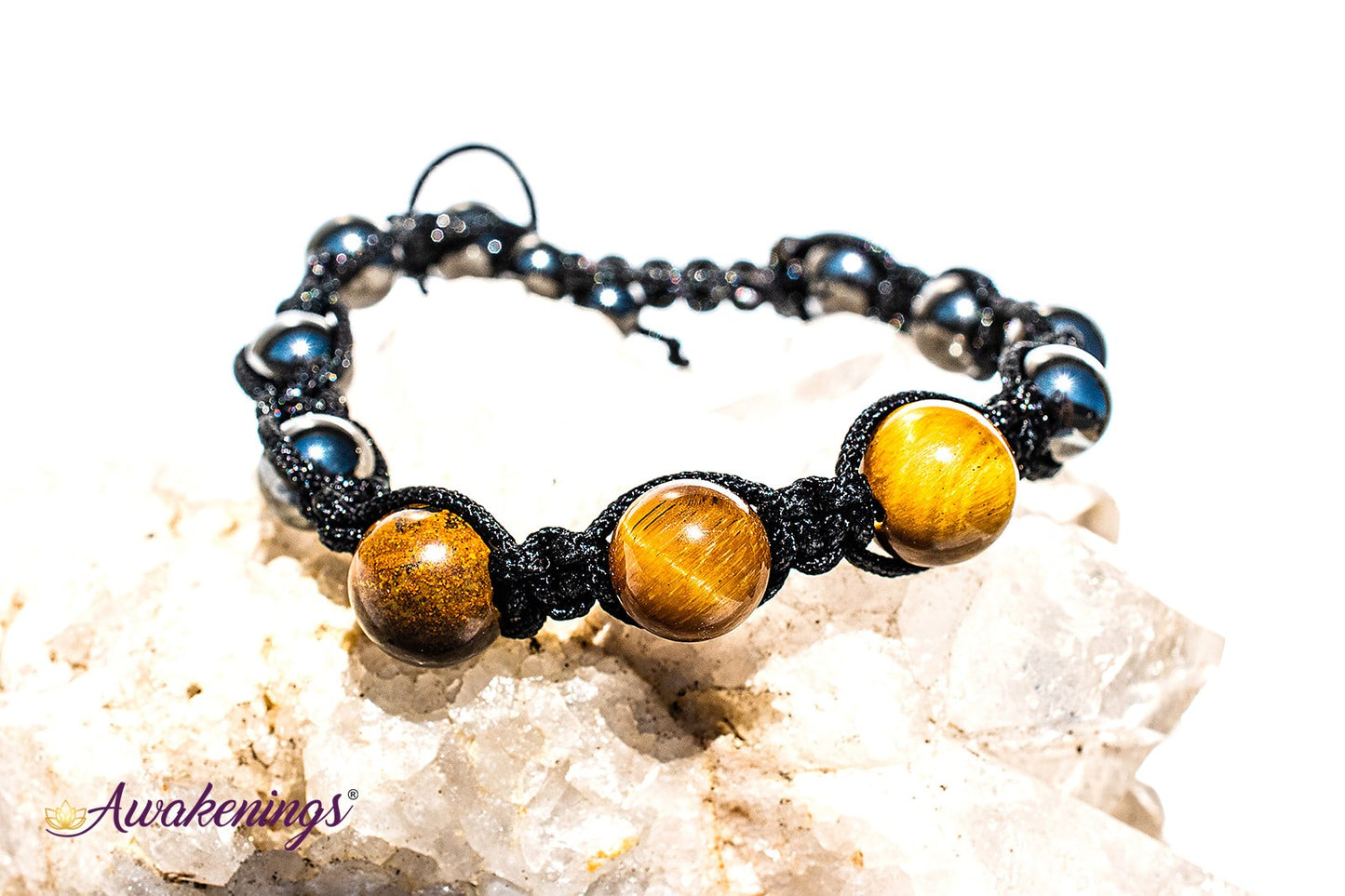 Gold Tigers Eye  & Hematite Bracelet-Shamballa Paracord