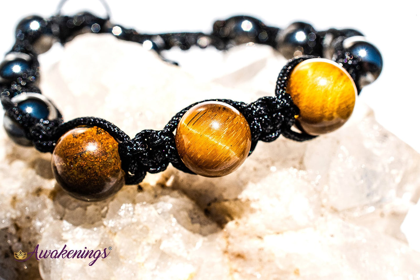 Gold Tigers Eye  & Hematite Bracelet-Shamballa Paracord