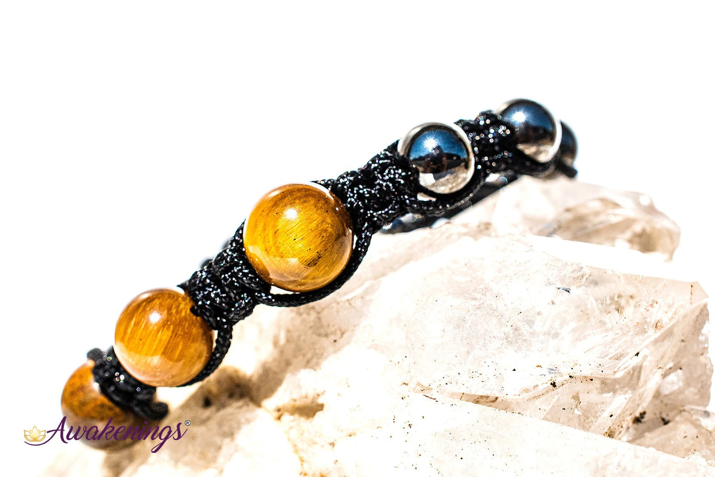 Gold Tigers Eye  & Hematite Bracelet-Shamballa Paracord