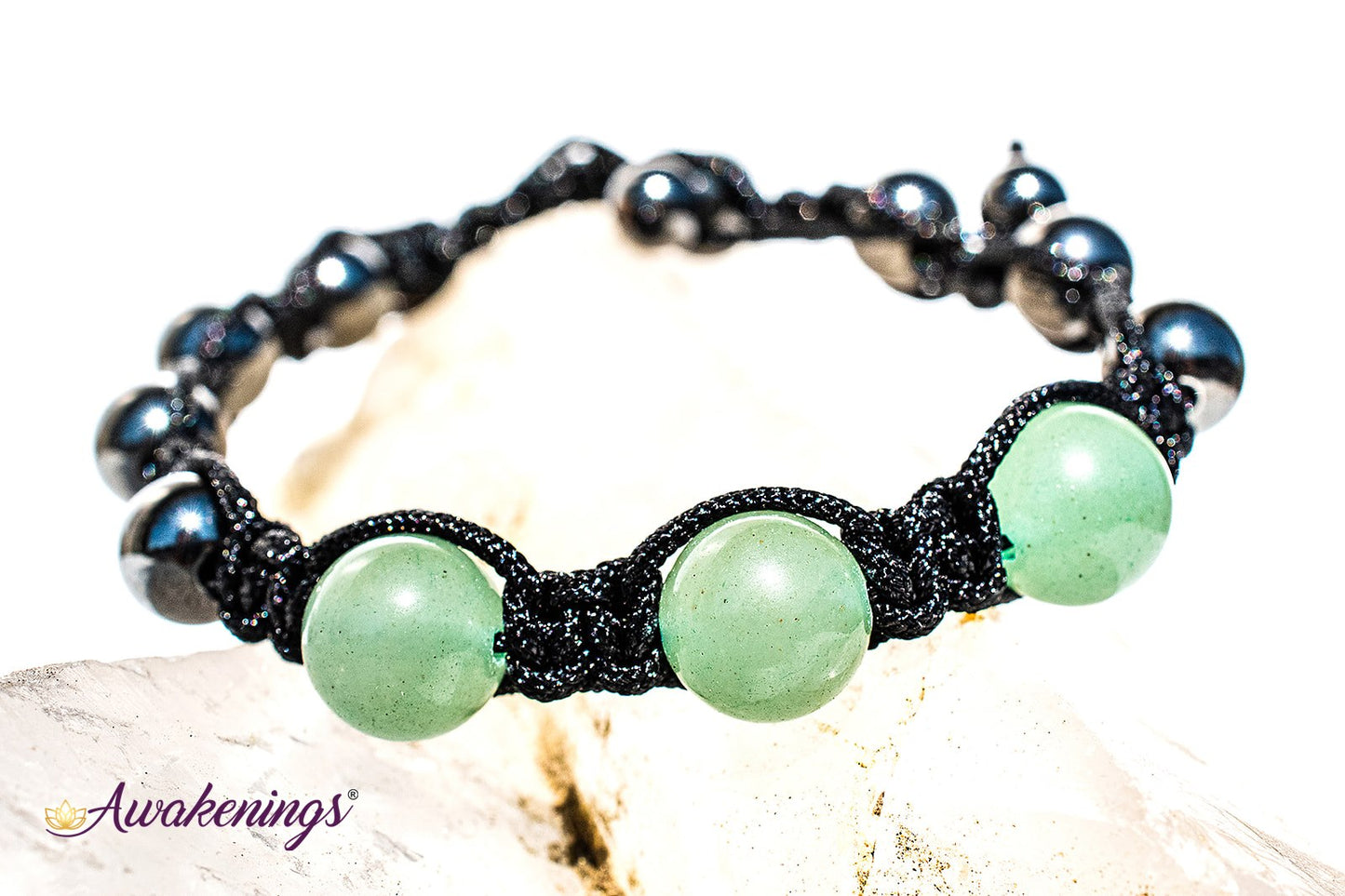 Green Aventurine & Hematite Bracelet-Shamballa Paracord