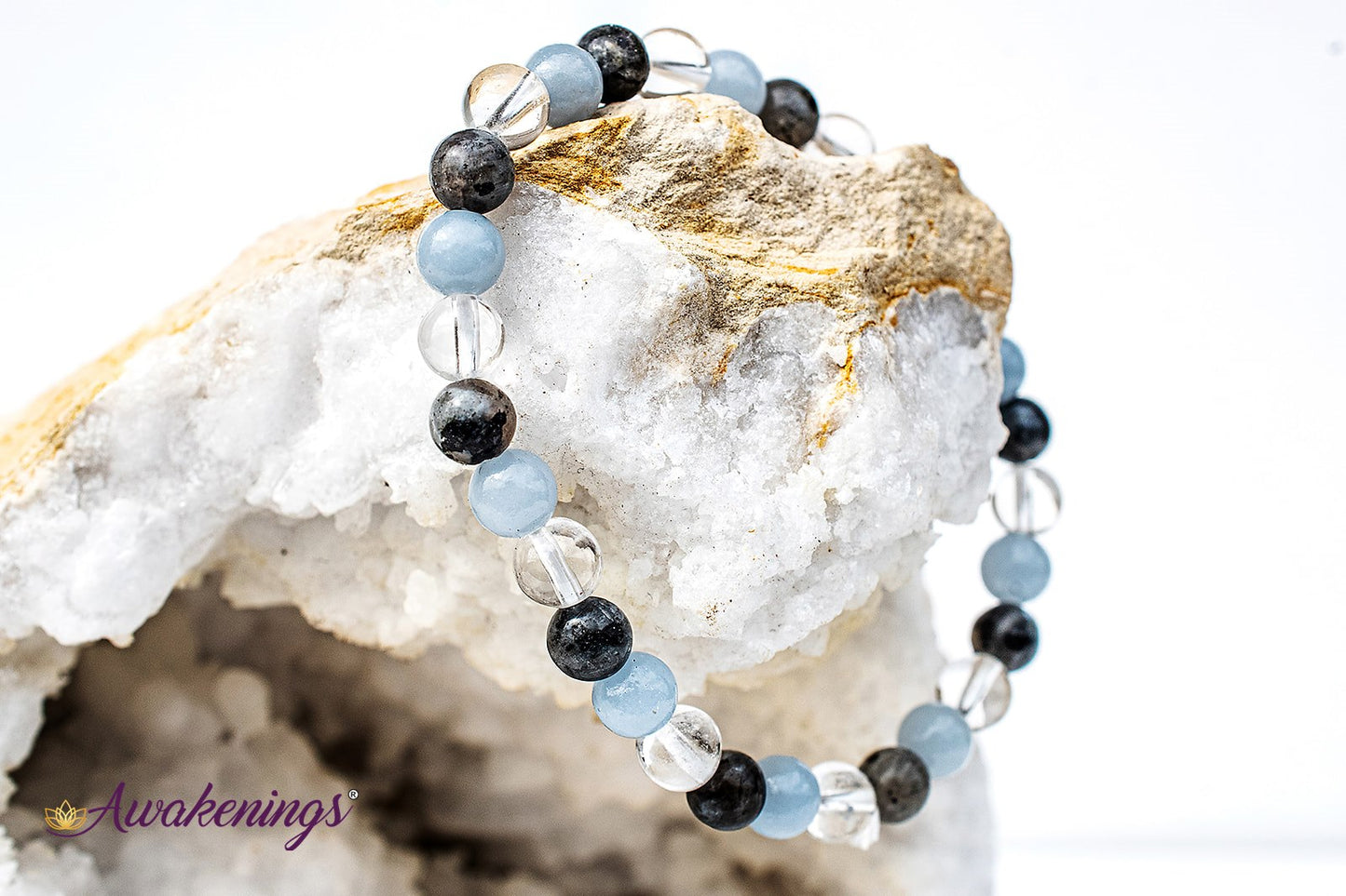 Black Labradorite, Angelite, & Clear Quartz Bracelet- 6mm