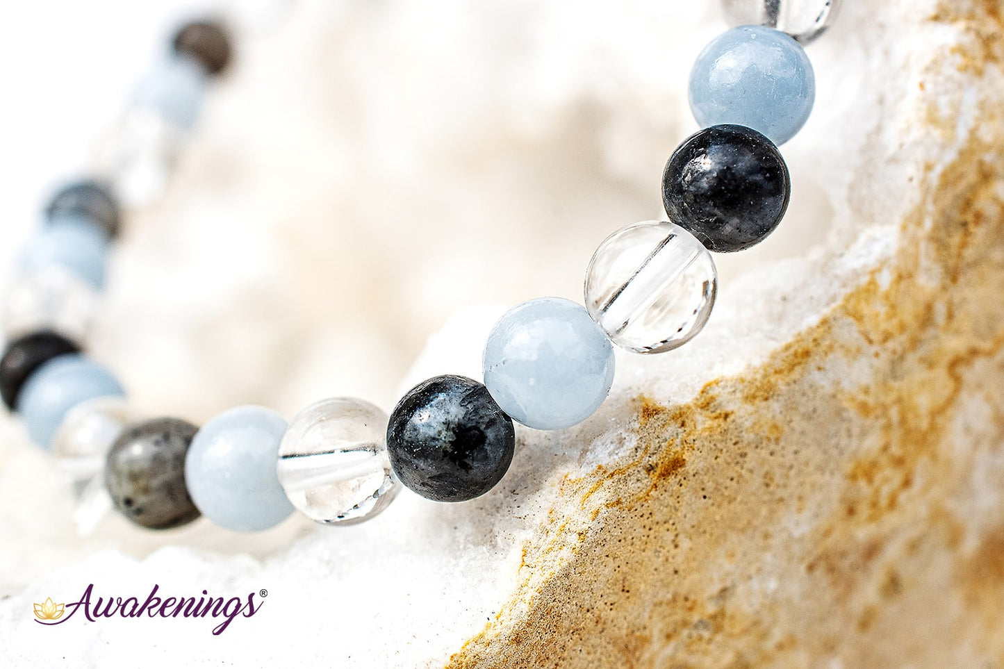 Black Labradorite, Angelite, & Clear Quartz Bracelet- 6mm