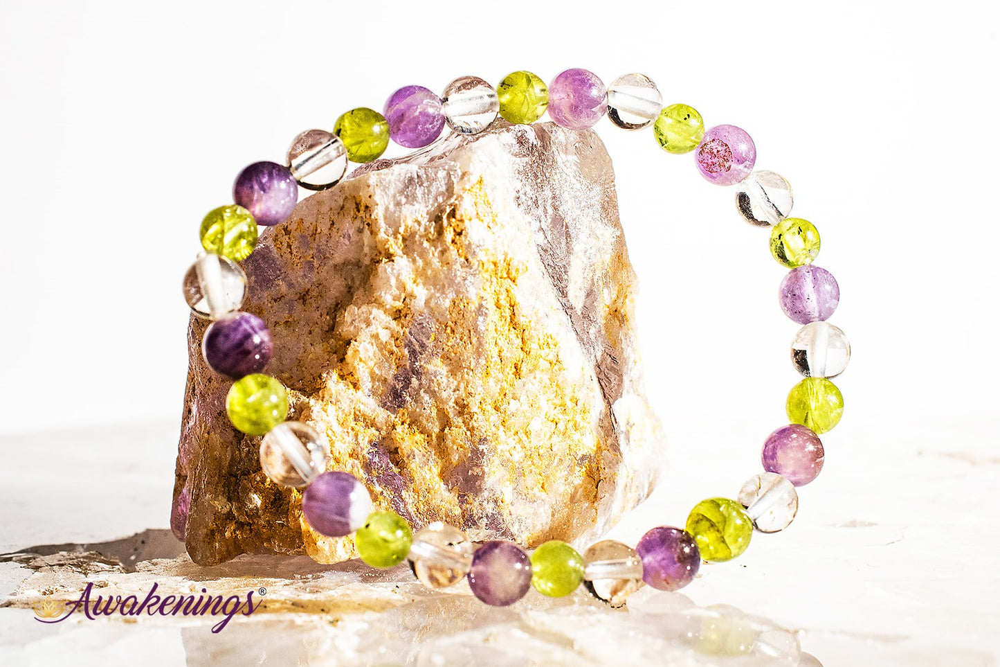 Amethyst, Clear Quartz, & Peridot Bracelet- 6mm