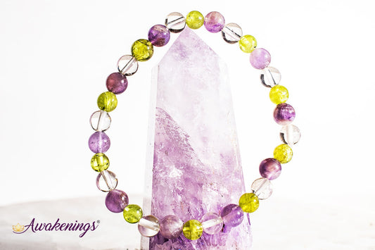 Amethyst, Clear Quartz, & Peridot Bracelet- 6mm