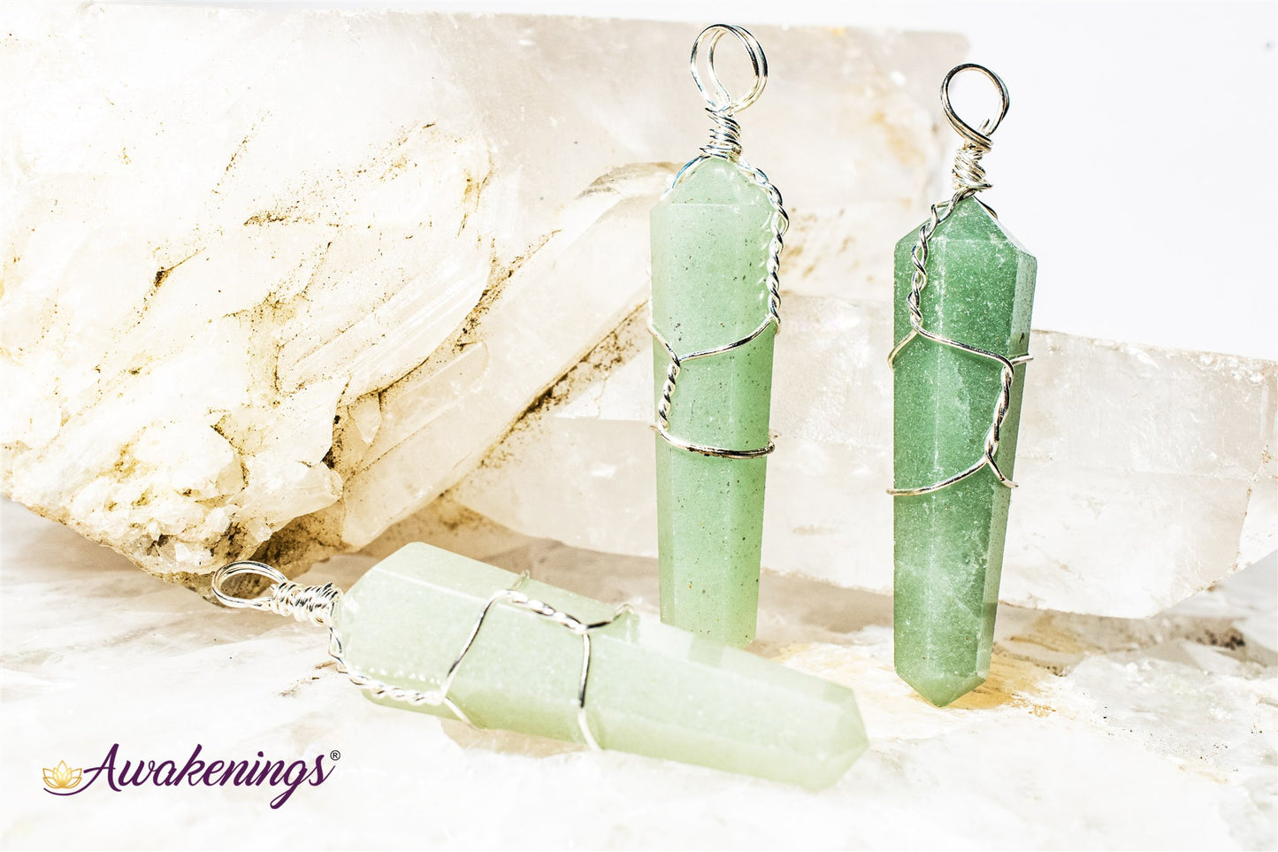 Green Aventurine Pendant-Wire Wrapped Point