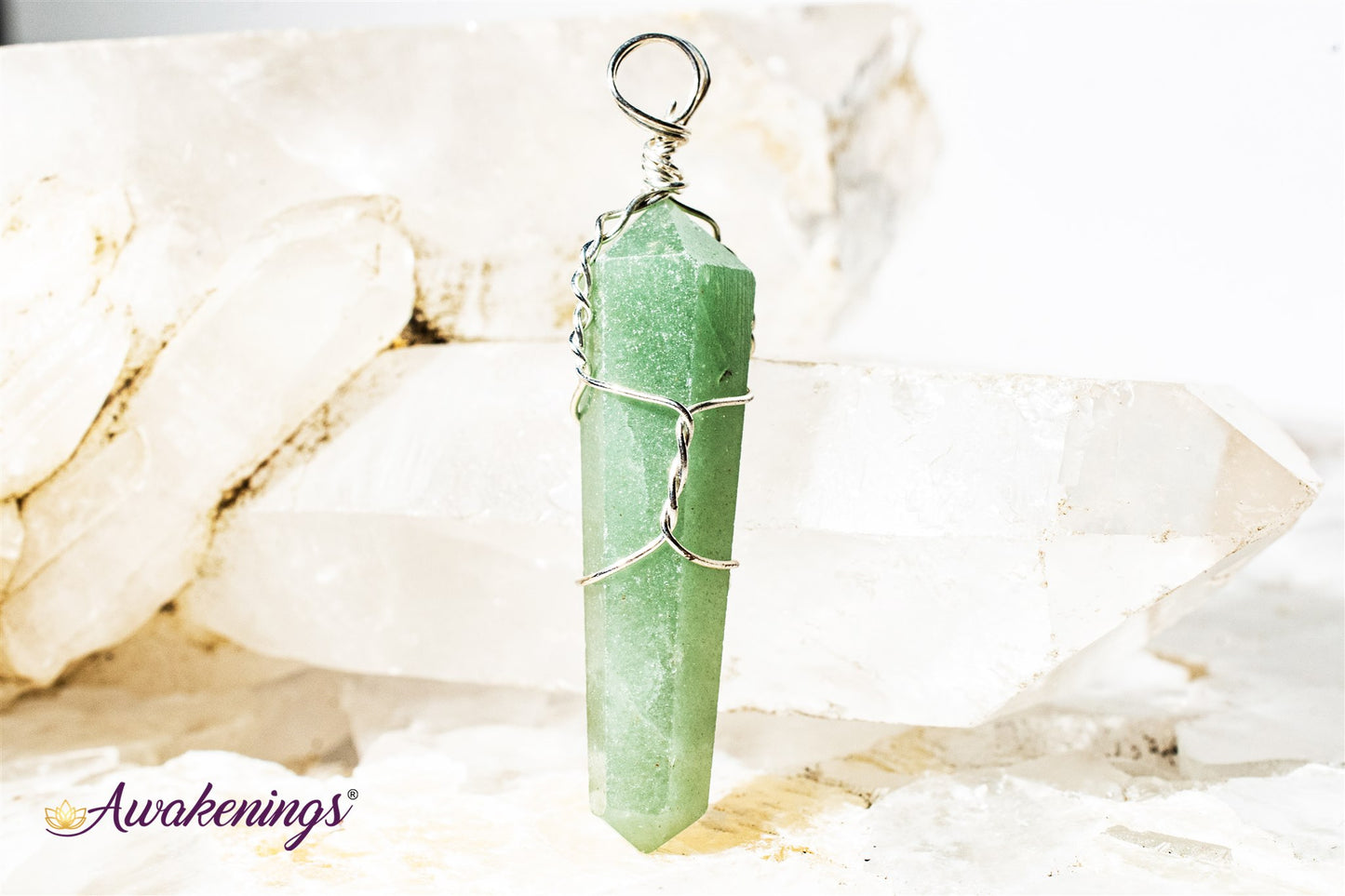 Green Aventurine Pendant-Wire Wrapped Point
