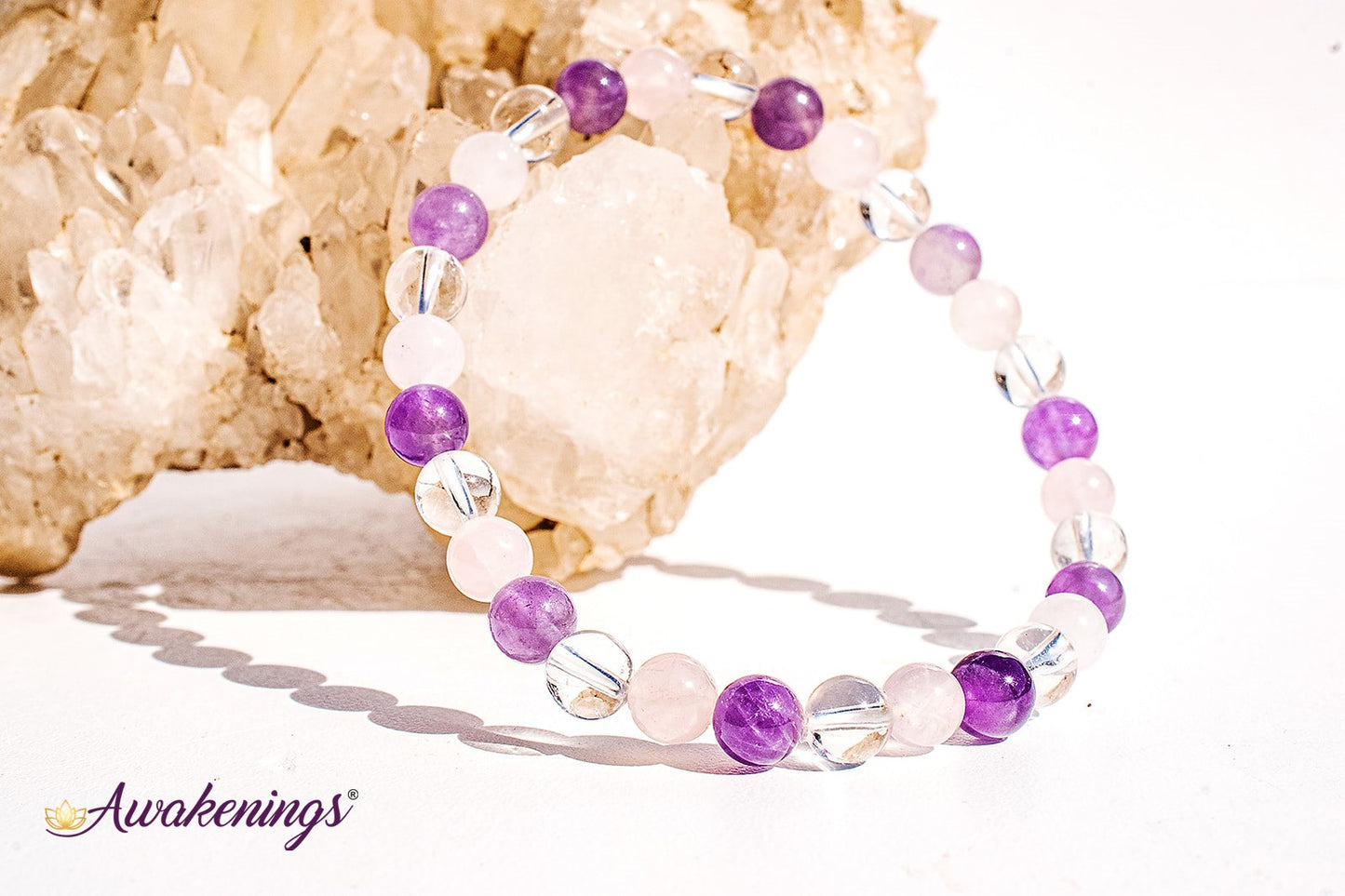 Amethyst, Rose Quartz, & Clear Quartz Bracelet- 6mm