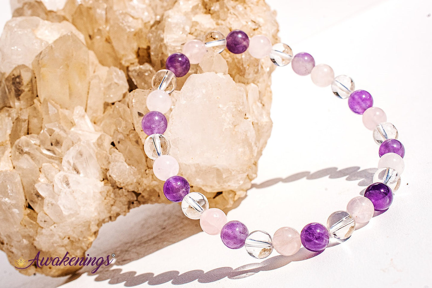 Amethyst, Rose Quartz, & Clear Quartz Bracelet- 6mm