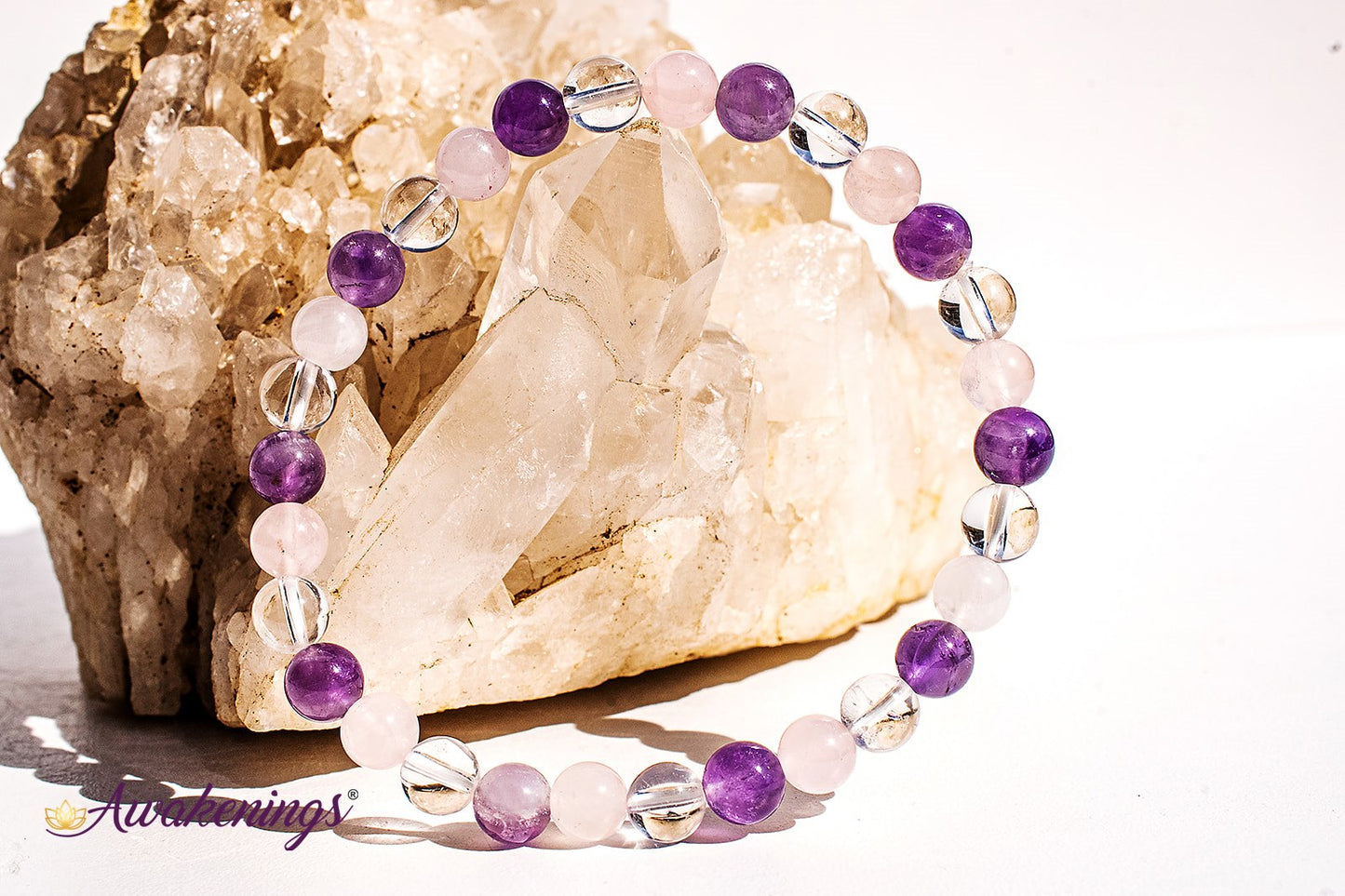 Amethyst, Rose Quartz, & Clear Quartz Bracelet- 6mm