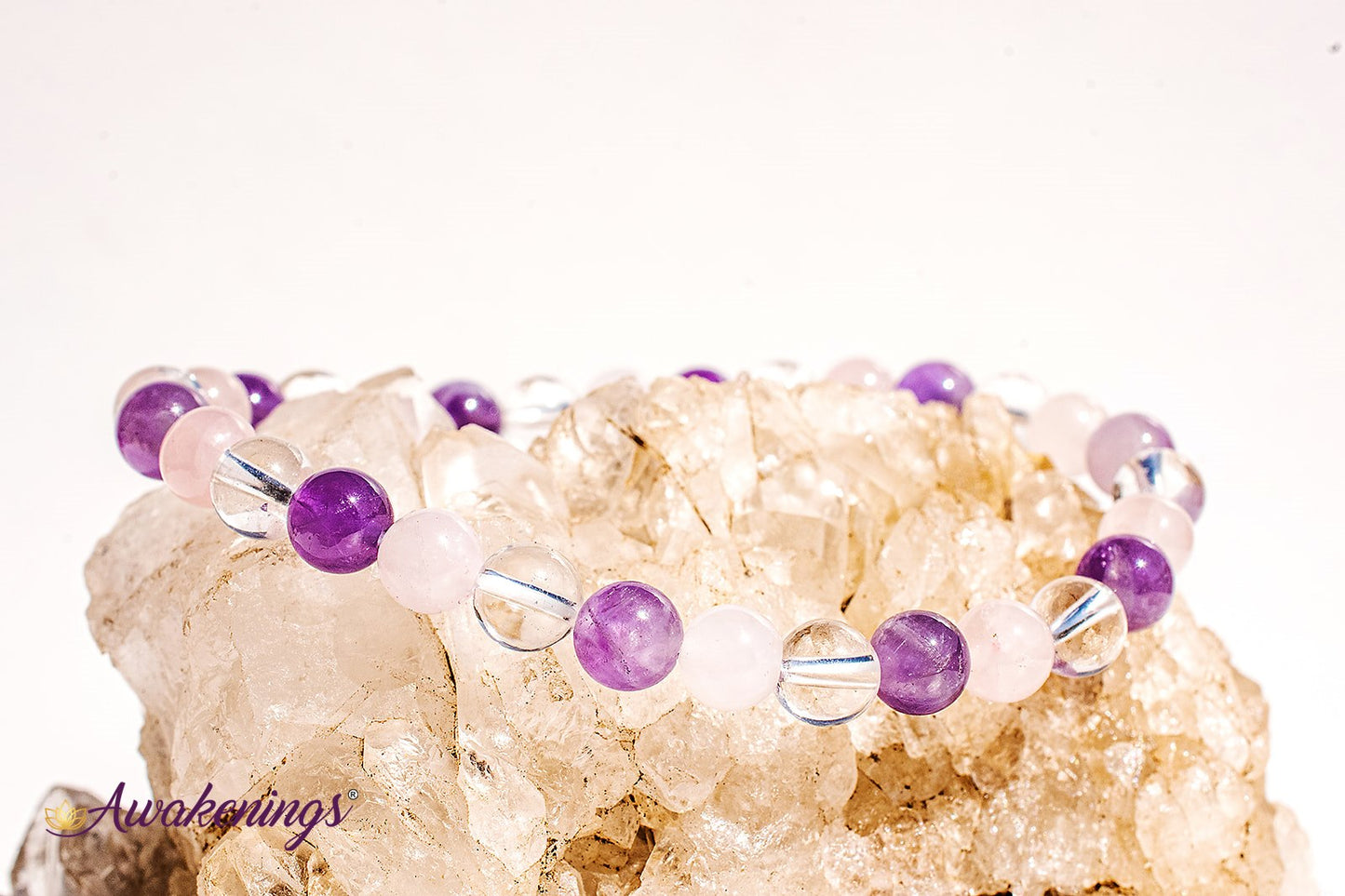 Amethyst, Rose Quartz, & Clear Quartz Bracelet- 6mm