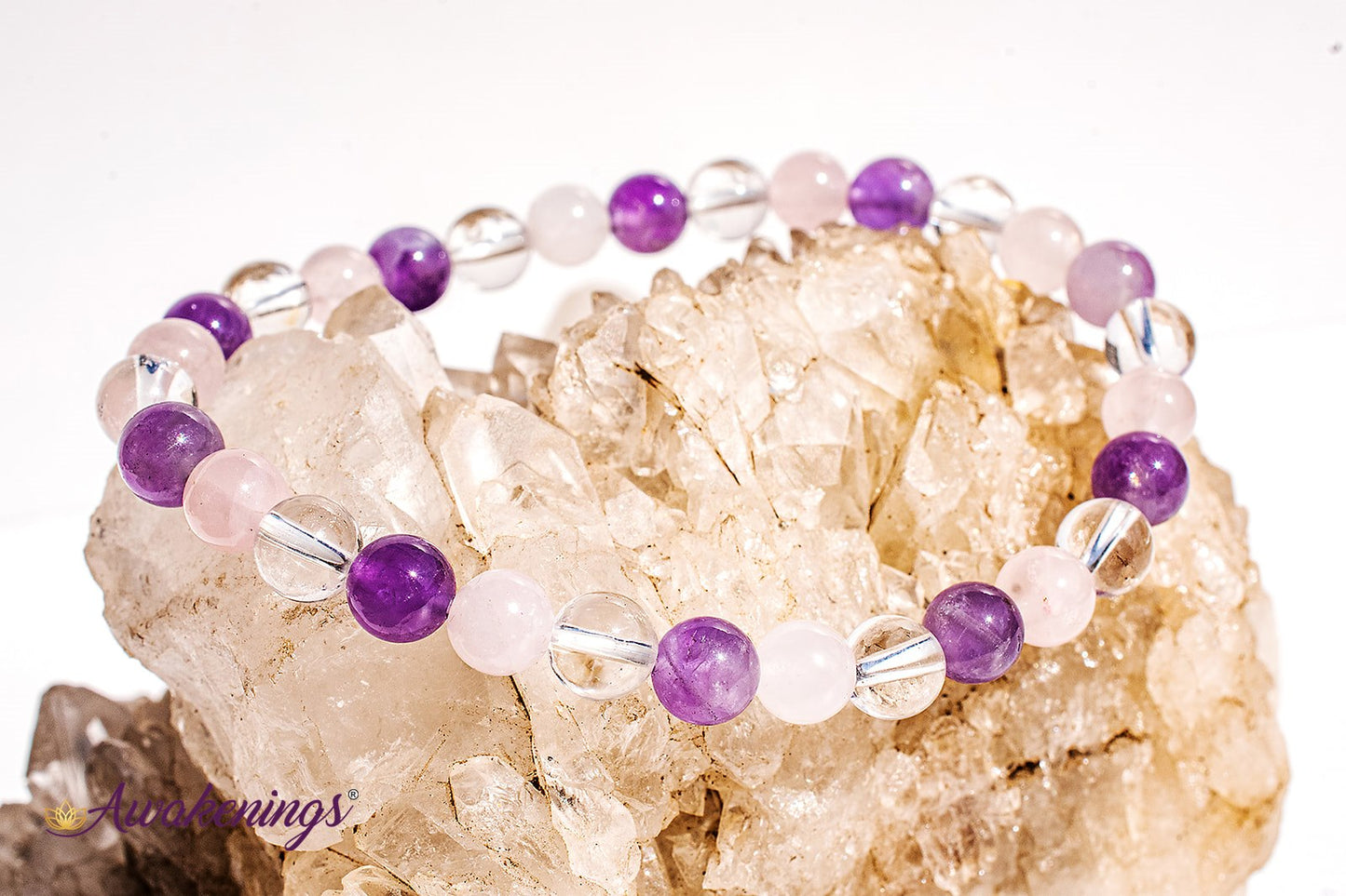 Amethyst, Rose Quartz, & Clear Quartz Bracelet- 6mm