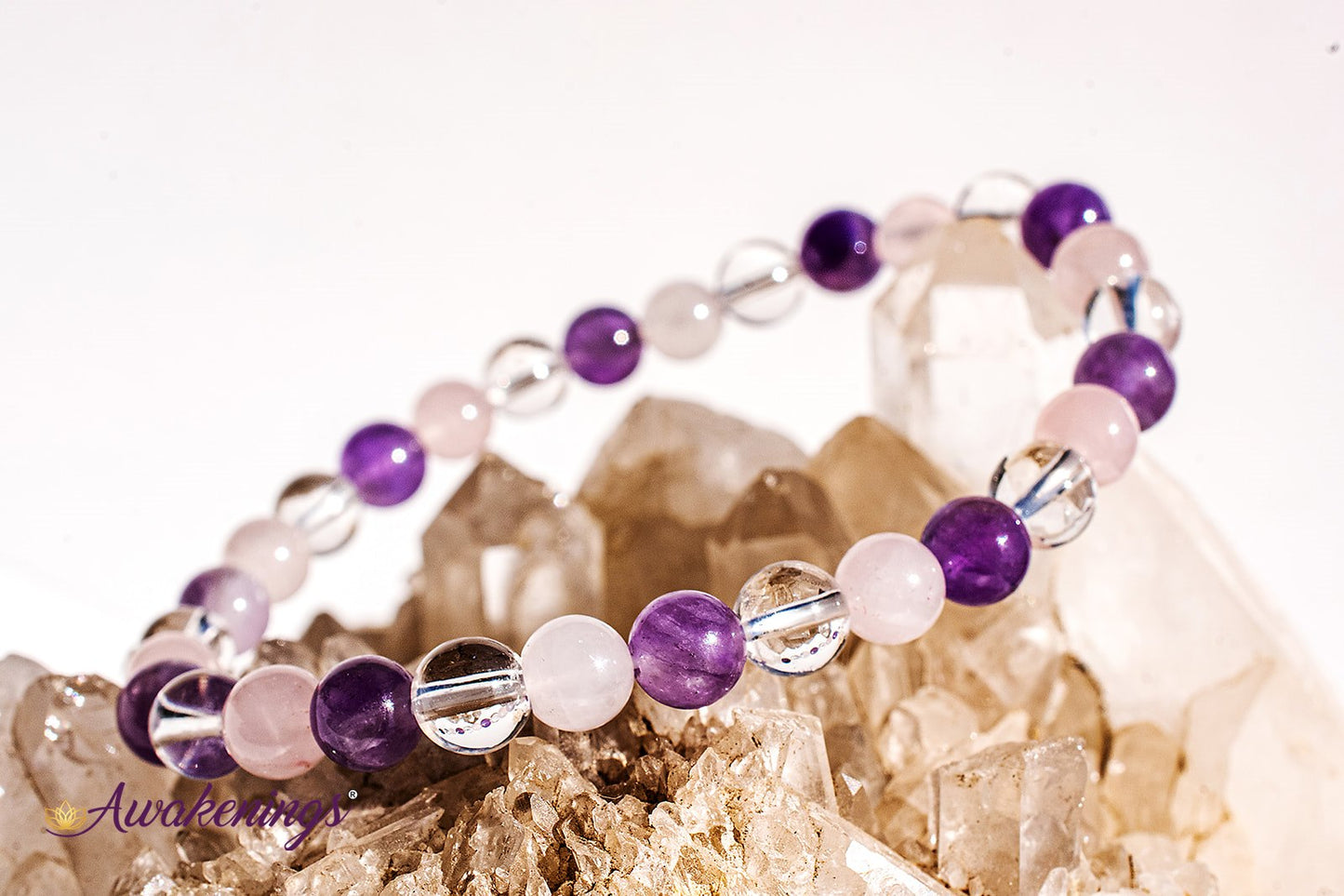 Amethyst, Rose Quartz, & Clear Quartz Bracelet- 6mm