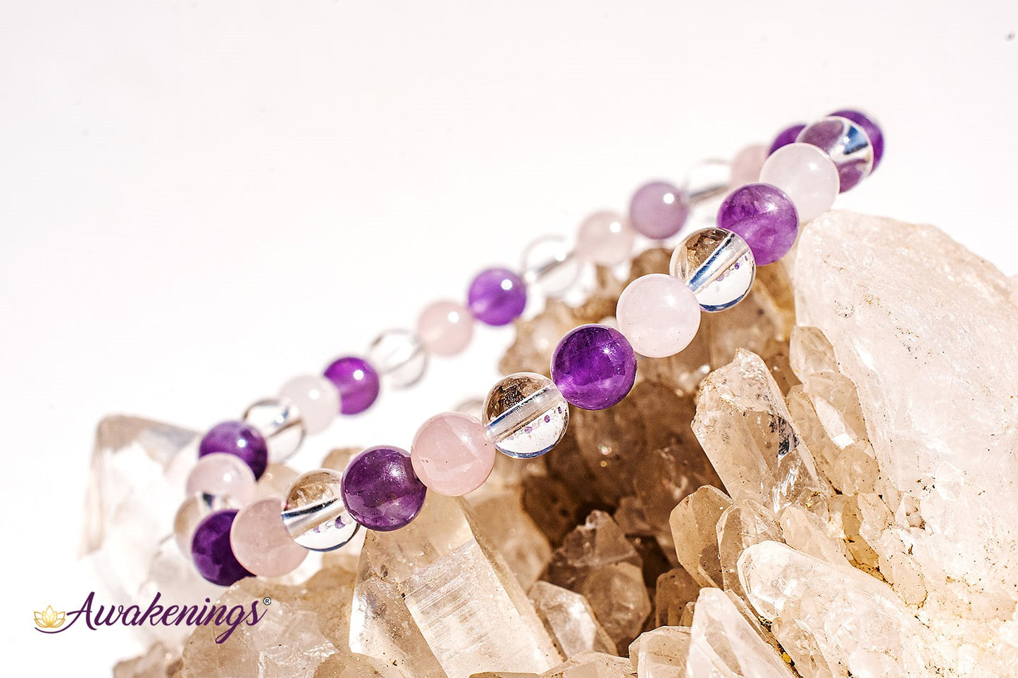 Amethyst, Rose Quartz, & Clear Quartz Bracelet- 6mm