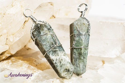 Labradorite Wire Wrapped Point Pendant
