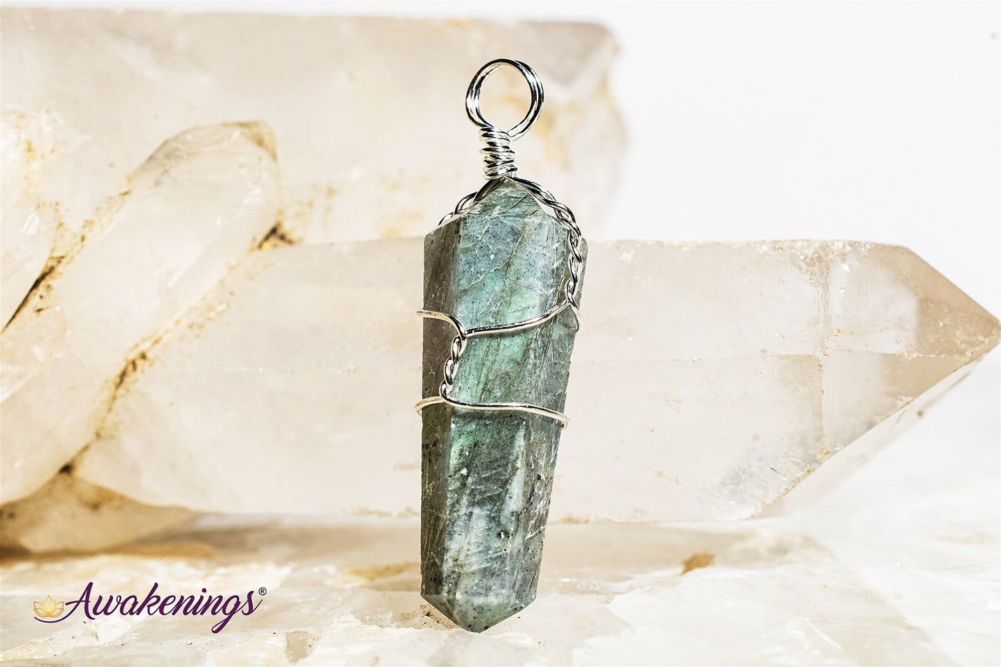 Labradorite Wire Wrapped Point Pendant