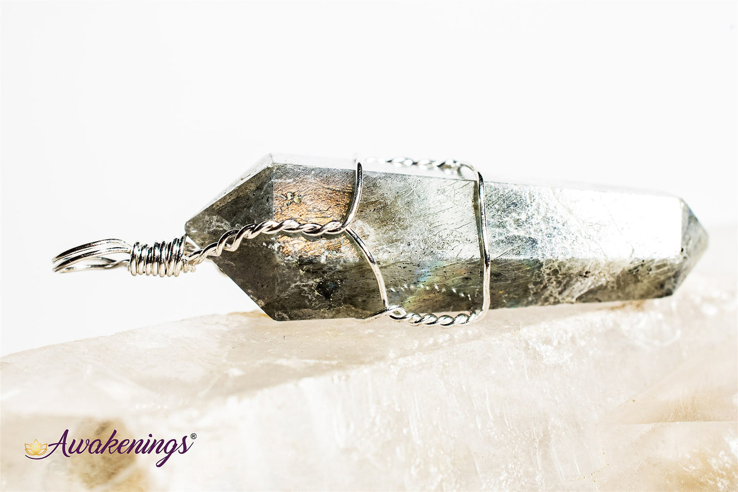 Labradorite Wire Wrapped Point Pendant