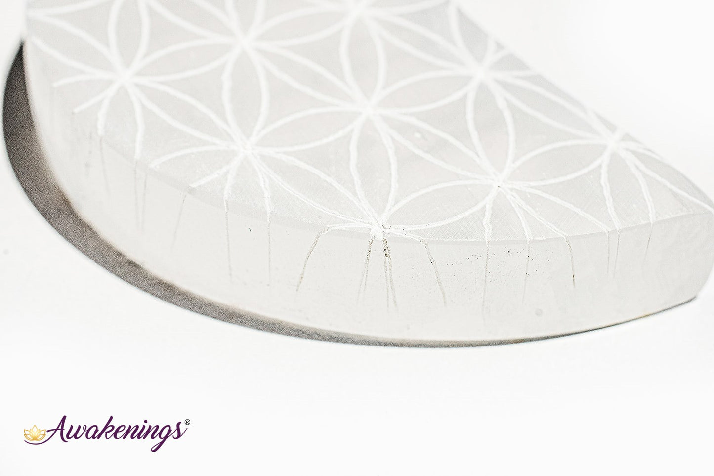 Selenite/Satin Spar Moon-Seed/Flower of Life Flat