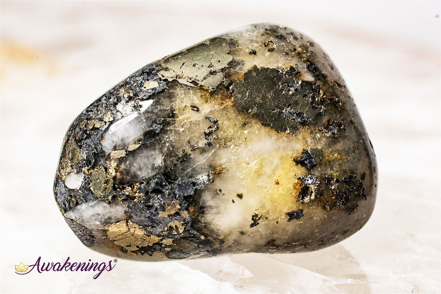 Triplite Wagnerite in Pyrite - Tumbled