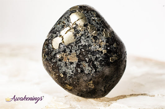 Triplite Wagnerite in Pyrite - Tumbled